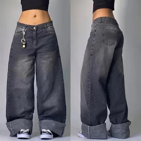 Jeans largos lavados azul claro para homens e mulheres, moda de rua alta, punk retrô, calças largas de cintura alta, streetwear americano novo, Y2K