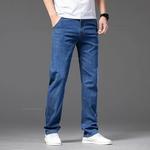 Calça jeans reta de estiramento fina masculina, tamanho grande, calça jeans clássica, preta, azul, de negócios, casual, solta, marca, verão