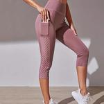 Calça Yoga Cintura Alta para Mulheres, Leggings Capri com Bolsos, Controle De Barriga, Treino