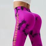 Calças de ioga Hollow Out para mulheres, design exclusivo Tie Dye, leggings sem costura de cintura alta, esportes de quadril