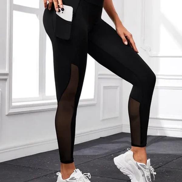 Leggings de ioga costura malha com bolso para mulheres, cintura alta, secagem rápida, calças esportivas, roupas esportivas fitness, push up, confortável