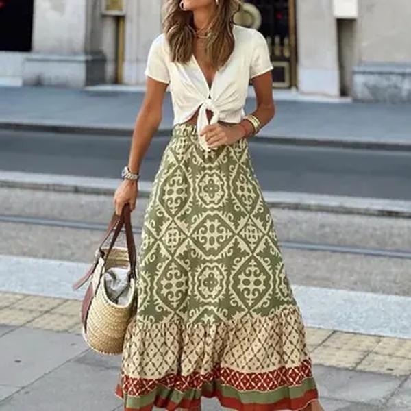 Saia com estampa boho feminina, Cintura Alta, Impressão 3D, Vestido longo, Casual, Solto, Verão, Moda, 2024