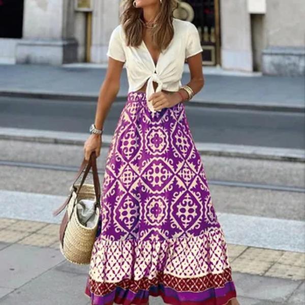 Saia com estampa boho feminina, Cintura Alta, Impressão 3D, Vestido longo, Casual, Solto, Verão, Moda, 2024