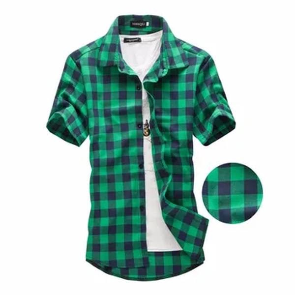 Camisa xadrez vermelha e preta masculina, camisa quadriculada, manga curta, blusa, nova moda, verão, 2024