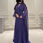 Vestidos de noite frisados com gola V para mulheres, mangas compridas, linha A, vestido de baile com envoltórios, vestidos de casamento, mulheres da Arábia Saudita