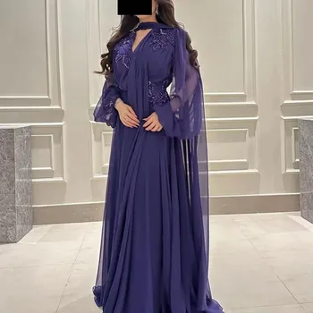 Vestidos de noite frisados com gola V para mulheres, mangas compridas, linha A, vestido de baile com envoltórios, vestidos de casamento, mulheres da Arábia Saudita