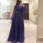 Vestidos de noite frisados com gola V para mulheres, mangas compridas, linha A, vestido de baile com envoltórios, vestidos de casamento, mulheres da Arábia Saudita