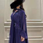 Vestidos de noite frisados com gola V para mulheres, mangas compridas, linha A, vestido de baile com envoltórios, vestidos de casamento, mulheres da Arábia Saudita