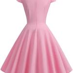 Robe Vintage com decote em V feminino, Vestido rosa de verão, Elegante Retro Pin Up Dress, Vestidos Midi para escritório de festa