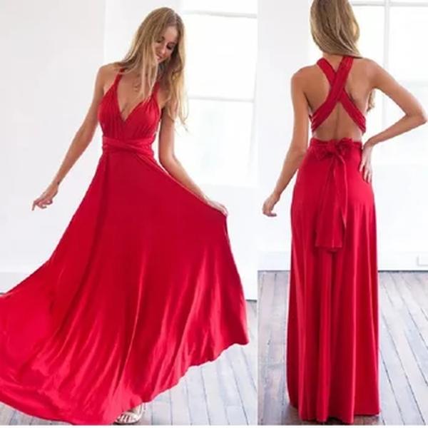 Vestido longo de bandagem vermelha para mulheres, Vestidos Boho para menina, Multi Corda, Vestidos bandagem para festa, Moda sexy, Verão