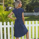 Verão Vestidos Para Mulheres Cintura Alta Midi Elegante Plissado Polka Dots Office Lady Dinner Party Vacation Dress Feminino Vestuário Robe