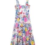 Traf-vestido de verão feminino com alça de espaguete, estampa de flores, midi-long, praia, férias, moda, novo, 2024