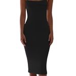 Vestido longo fino e casual feminino, bodycon de verão, sem costas, sem mangas, vestidos Sling Midi, preto, branco