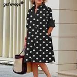 Mulheres Polka Dot Impressão Oversize Vintage Elegante Camisa Vestido 2023 Primavera Outono Moda Casual Manga Longa Streetwear Midi Vestidos