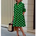 Mulheres Polka Dot Impressão Oversize Vintage Elegante Camisa Vestido 2023 Primavera Outono Moda Casual Manga Longa Streetwear Midi Vestidos