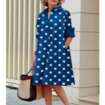 Mulheres Polka Dot Impressão Oversize Vintage Elegante Camisa Vestido 2023 Primavera Outono Moda Casual Manga Longa Streetwear Midi Vestidos