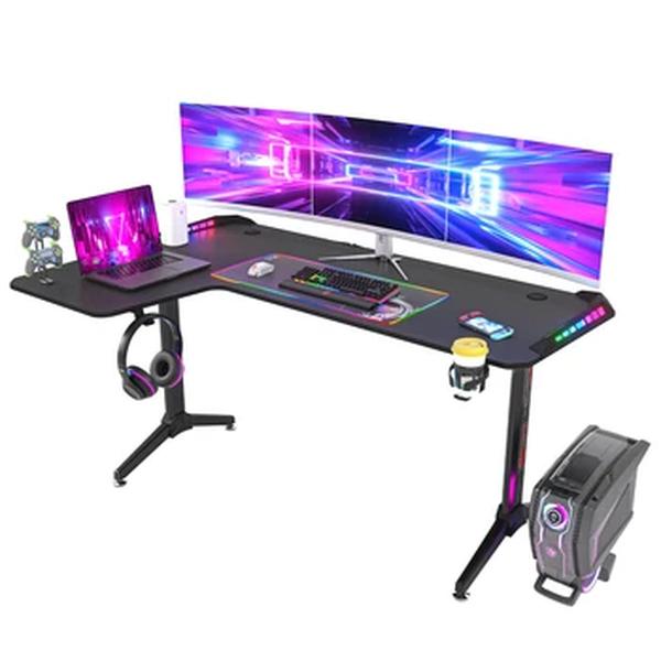 Grande mesa permanente com luzes LED RGB, Gaming Desk, Rising Sit, Stand Up Corner, Computador Home Office, 60"