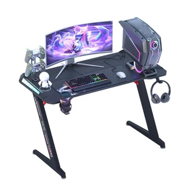 Z-Shaped Computer Gaming Desk w/ RGB Luzes LED Home Office Tabela X-Grande 140cm