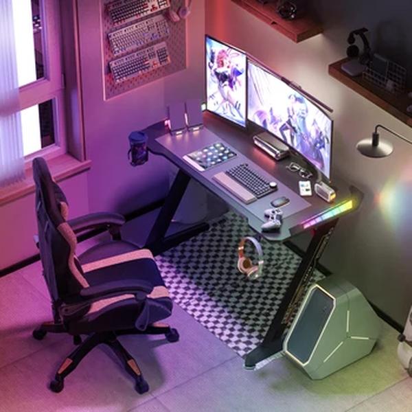 Z-Shaped Computer Gaming Desk w/ RGB Luzes LED Home Office Tabela X-Grande 140cm