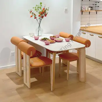 Francês Log Cream Style Dining Table, Home Rock Plate, Cadeiras, Simples, Moderna, Retangular, Mesa Dining Room Set, KMDT