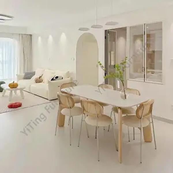 Francês Log Cream Style Dining Table, Home Rock Plate, Cadeiras, Simples, Moderna, Retangular, Mesa Dining Room Set, KMDT