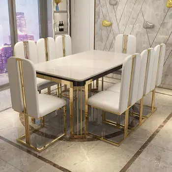 Jantar luxuoso acessível ajustado com tabela moderna para o grande apartamento, mobília home, acessórios exóticos, restaurante da parte alta, 6 cadeiras