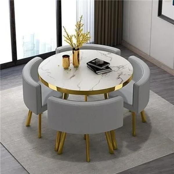 Mesa de jantar redonda de mármore, 4 cadeiras, centro moderno, mesa de madeira, branco luxuoso, mobília do apartamento, 80cm