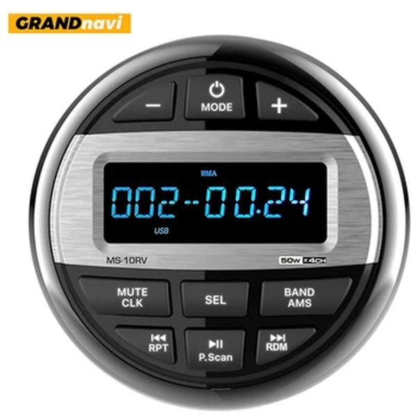 GRANDnavi-Marine Stereo Boat Radio, Impermeável, Bluetooth, FM, AM, Mídia digital, Leitor de áudio para bitola de iate, ATV, UTV, Carrinho, Motocicleta