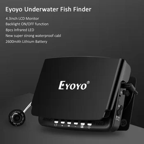 Eyoyo-Câmera de Pesca Subaquática, Detector de Gelo, Função DVR, Luzes Infravermelhas, Desligado ou Ligado, 15m, 20m, 25m, EF43A, 4, 3 Polegada, 1000TVL, 8Pcs