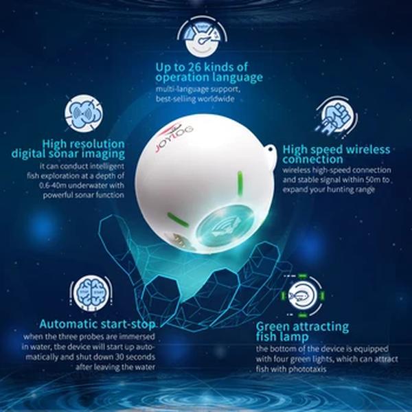 JOYLOG-Smart Sonar Fish Finder, Sensor recarregável sem fio, 40m Profundidade da água, Eco Sonar, Pesca de isca, barco, pesca da carpa