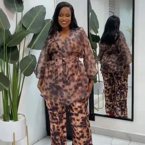 Roupas combinando com estampa leopardo para mulheres africanas, roupas casuais, roupas de festa noturna, plus size, 2 peças