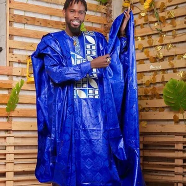 Roupas africanas para homem, Top de bordado Bazin Riche, Manga comprida