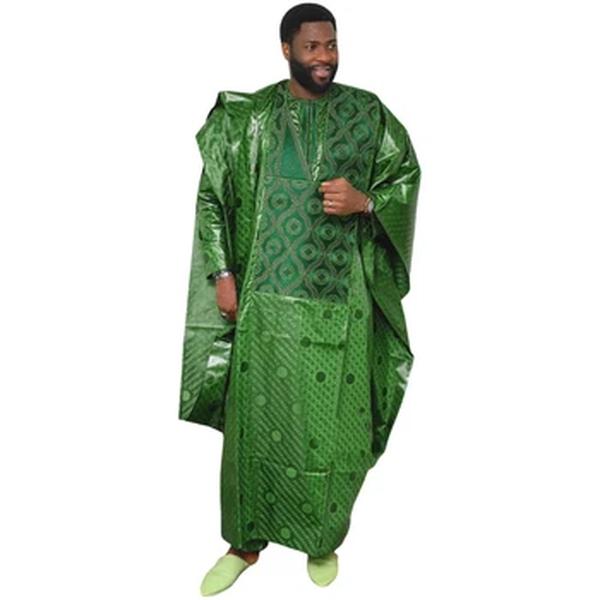 Top tradicional do bordado do Bazin Riche para homens, conjunto de 3 peças de manga comprida, roupa africana