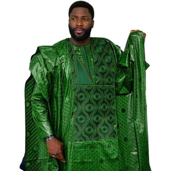 Top tradicional do bordado do Bazin Riche para homens, conjunto de 3 peças de manga comprida, roupa africana