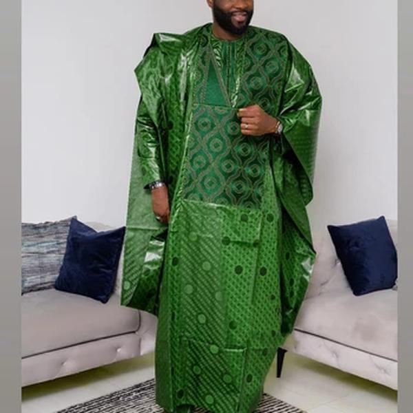 Top tradicional do bordado do Bazin Riche para homens, conjunto de 3 peças de manga comprida, roupa africana