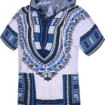 Camisa Dashiki Africana Unisex, Hoodie Tradicional África, Roupas, 100% Algodão, Branco, Azul, Tamanho Único, Todos os Tamanhos