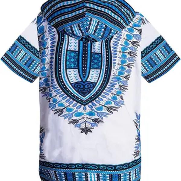 Camisa Dashiki Africana Unisex, Hoodie Tradicional África, Roupas, 100% Algodão, Branco, Azul, Tamanho Único, Todos os Tamanhos