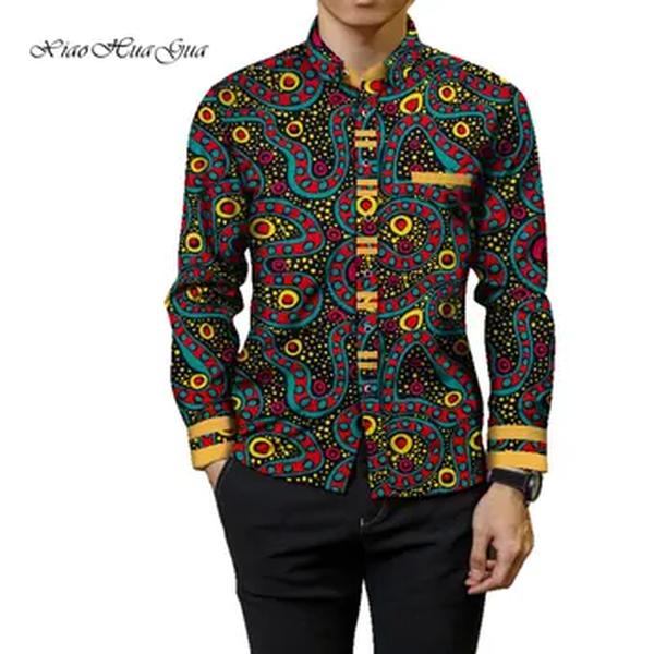 Moda masculina áfrica vestuário festivo ancara roupas africano impressão topos manga longa impressão algodão retalhos camiseta wyn905