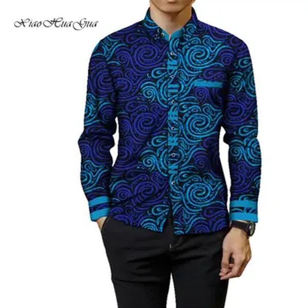 Moda masculina áfrica vestuário festivo ancara roupas africano impressão topos manga longa impressão algodão retalhos camiseta wyn905