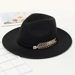 Chapéu de jazz de lã feminino, decoração de folhas, comércio exterior europeu e americano, versão coreana dos britânicos, outono e inverno