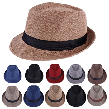 Fedoras imitação linho Top Jazz Hat dos homens, adulto Bowler chapéus, versão clássica