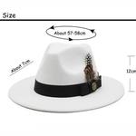 Chapéus Fedora de Lã Branca para Homens e Mulheres, Chapéu Panamá de Feltro, Aba Larga, Clássico, Britânico, Jazz, Tampo de Penas, Festa, Igreja, Casamento, Cavalheiro