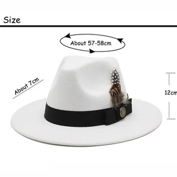 Chapéus Fedora de Lã Branca para Homens e Mulheres, Chapéu Panamá de Feltro, Aba Larga, Clássico, Britânico, Jazz, Tampo de Penas, Festa, Igreja, Casamento, Cavalheiro