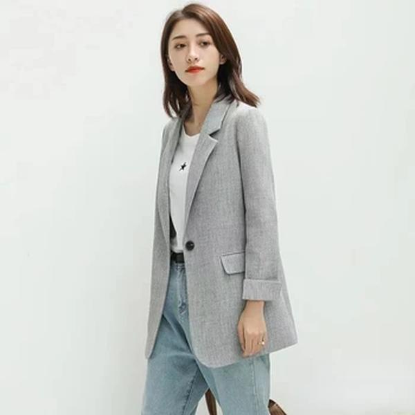 Blazer monocromático de manga comprida feminino, casaco casual, jaqueta de trabalho, escritório, negócio, novo, moda coreana, primavera, 2022