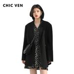 CHIC VEN-Blazer de trespassado duplo de manga comprida feminina, casaco casual de comprimento médio, casacos femininos, blusa elegante, escritório, 2021