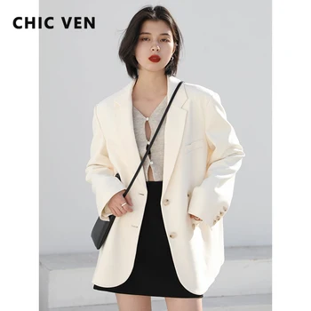 CHIC VEN-Blazer de manga comprida feminino, casacos coreanos casuais, monocromáticos, roupas de escritório com todos os fósforos, moda elegante, primavera, outono, 2023