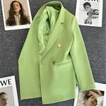 Blazer chique de seios duplos para mulheres, casaco solto, manga comprida, lapela vintage, jaquetas casuais finas, senhoras do escritório, outono e primavera