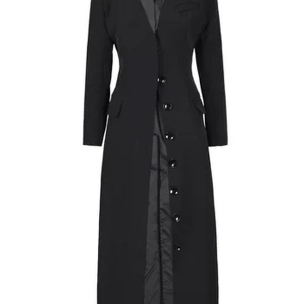 EAM-Blazer longo de botão preto para mulheres, decote em v, manga comprida, jaqueta solta, maré da moda, elegante, novo, primavera, outono, 2024, 7AB1239