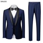 Terno de casamento luxuoso masculino, blazers de alta qualidade, jaqueta gola xale, calça, colete, casaco formal, vestido magro, conjunto elegante de blazers, 3 peças