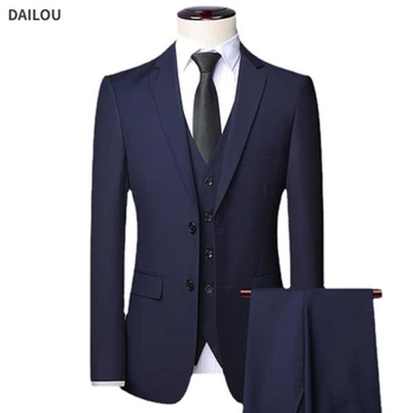 Terno de negócios de luxo masculino, Blazers de negócios para casamento, colete e calças, jaquetas formais, casacos coreanos, frete grátis, 2 conjuntos, 3 peças, 2024